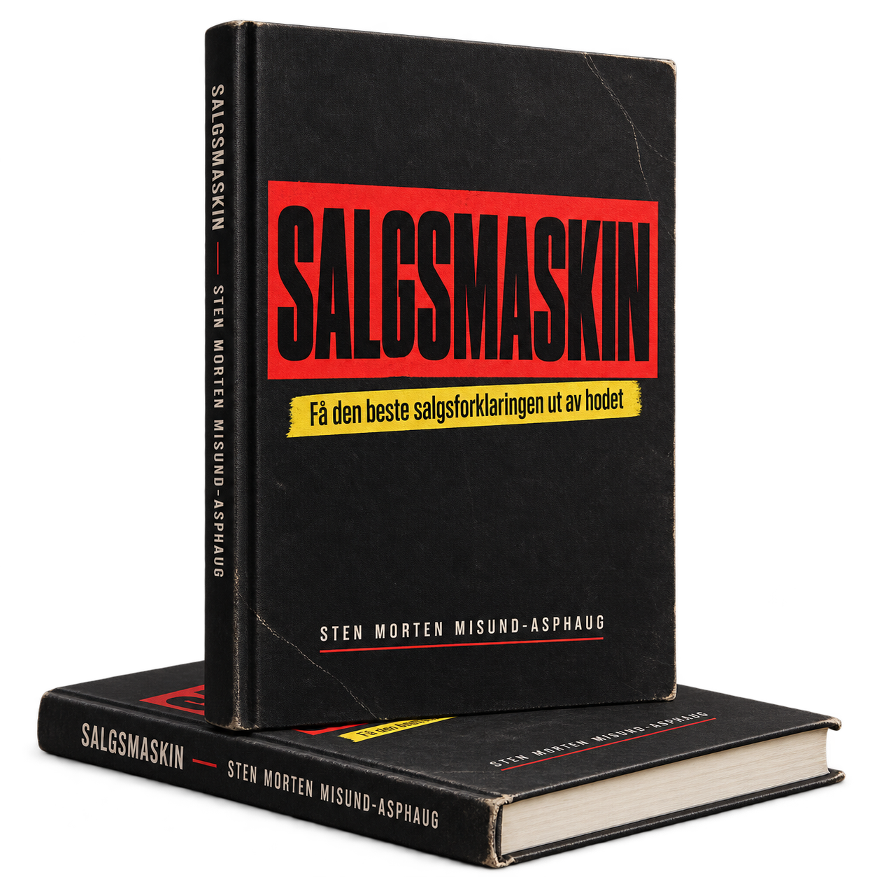 Mockup av den svarte boken Salgsmaskin av Sten Morten Misund-Asphaug